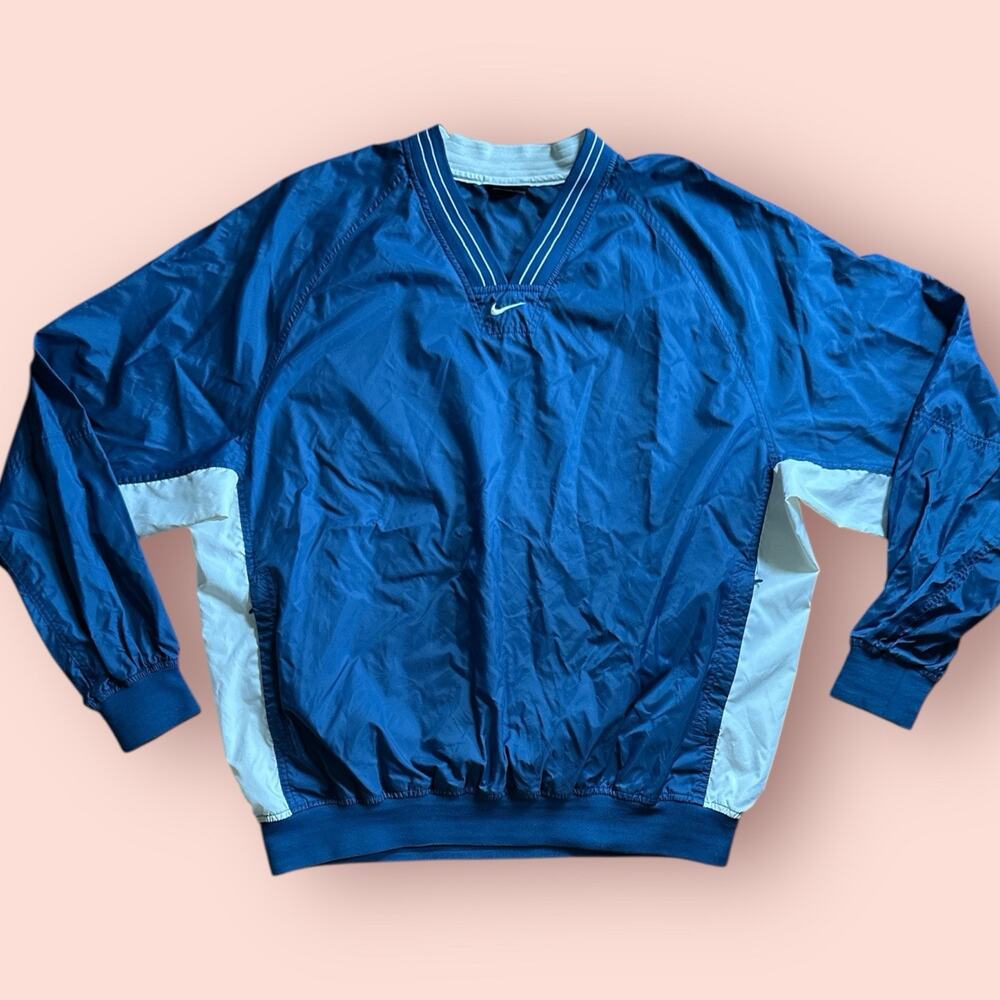 Vtg 90s NIKE CENTER SWOOSH LOGO WINDBREAKER JACKET Men XL Blue White Pullover